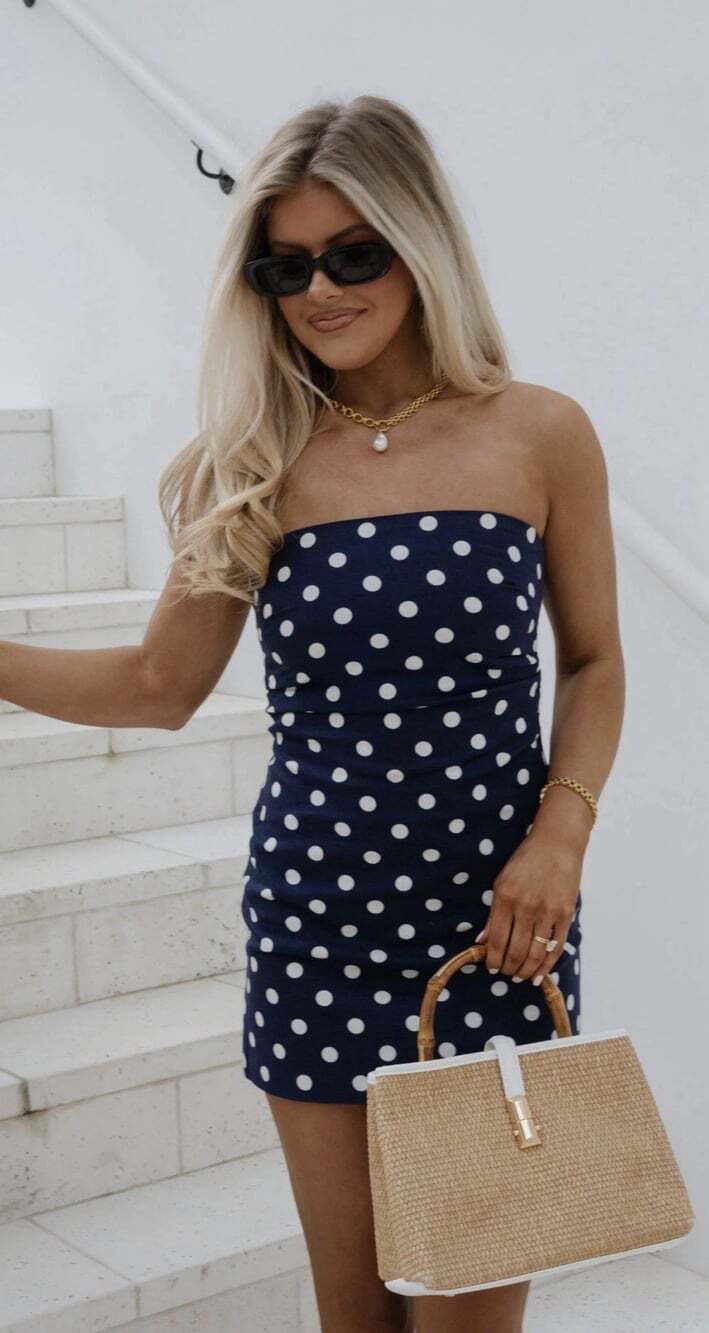 Crew Factory Strapless Polka Dot Mini Dress size 16. A53